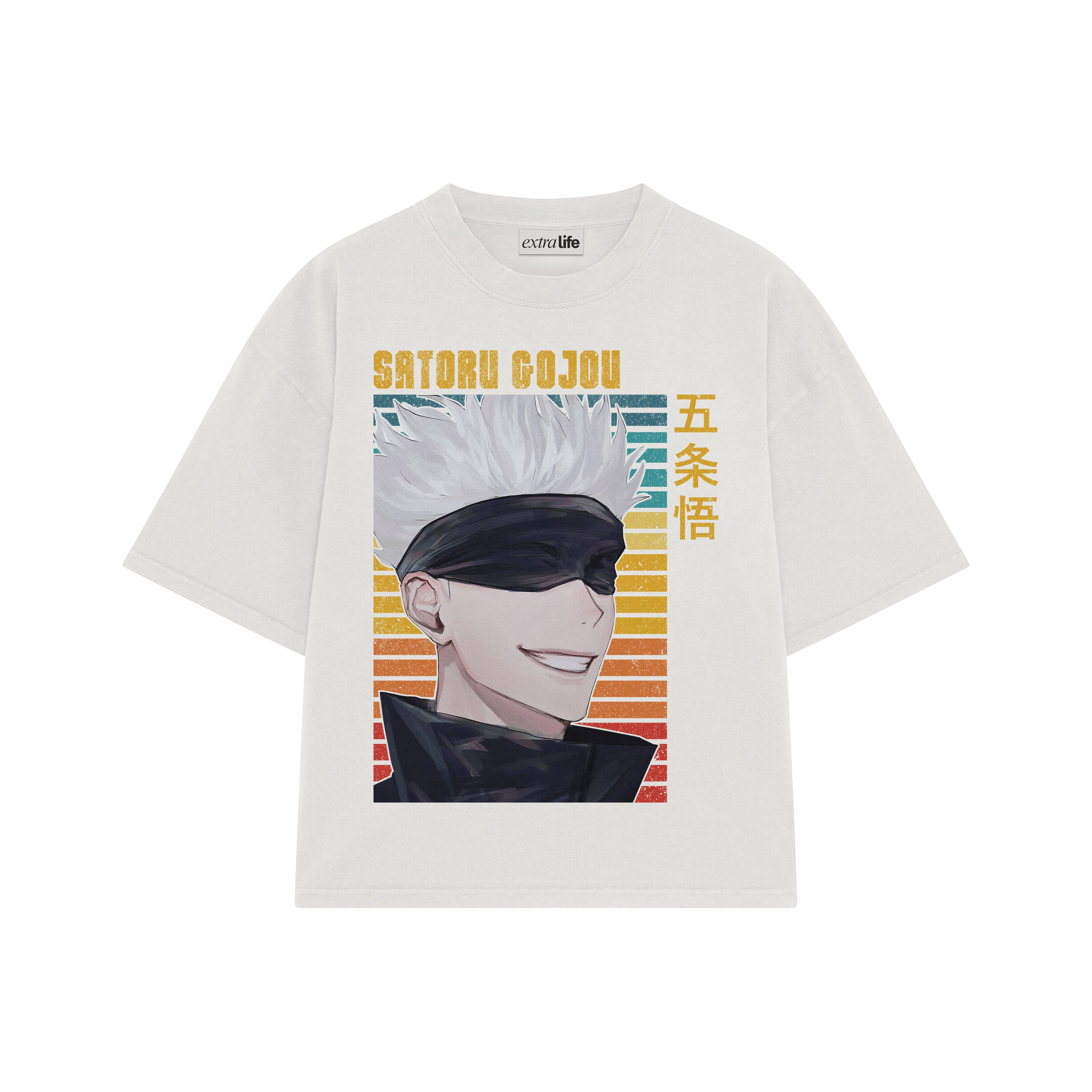 Playera streetwear premium de anime y gaming ExtraLife MX, corte boxy oversized drop shoulder heavyweight en color Deep Black y Off-White, moda urbana mexicana de culto.