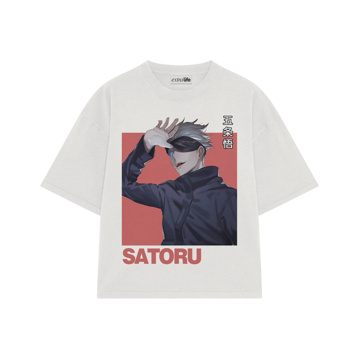 Playera streetwear premium de anime y gaming ExtraLife MX, corte oversized drop shoulder ligero y fresco en color Deep Black y Off-White, moda urbana mexicana de culto.