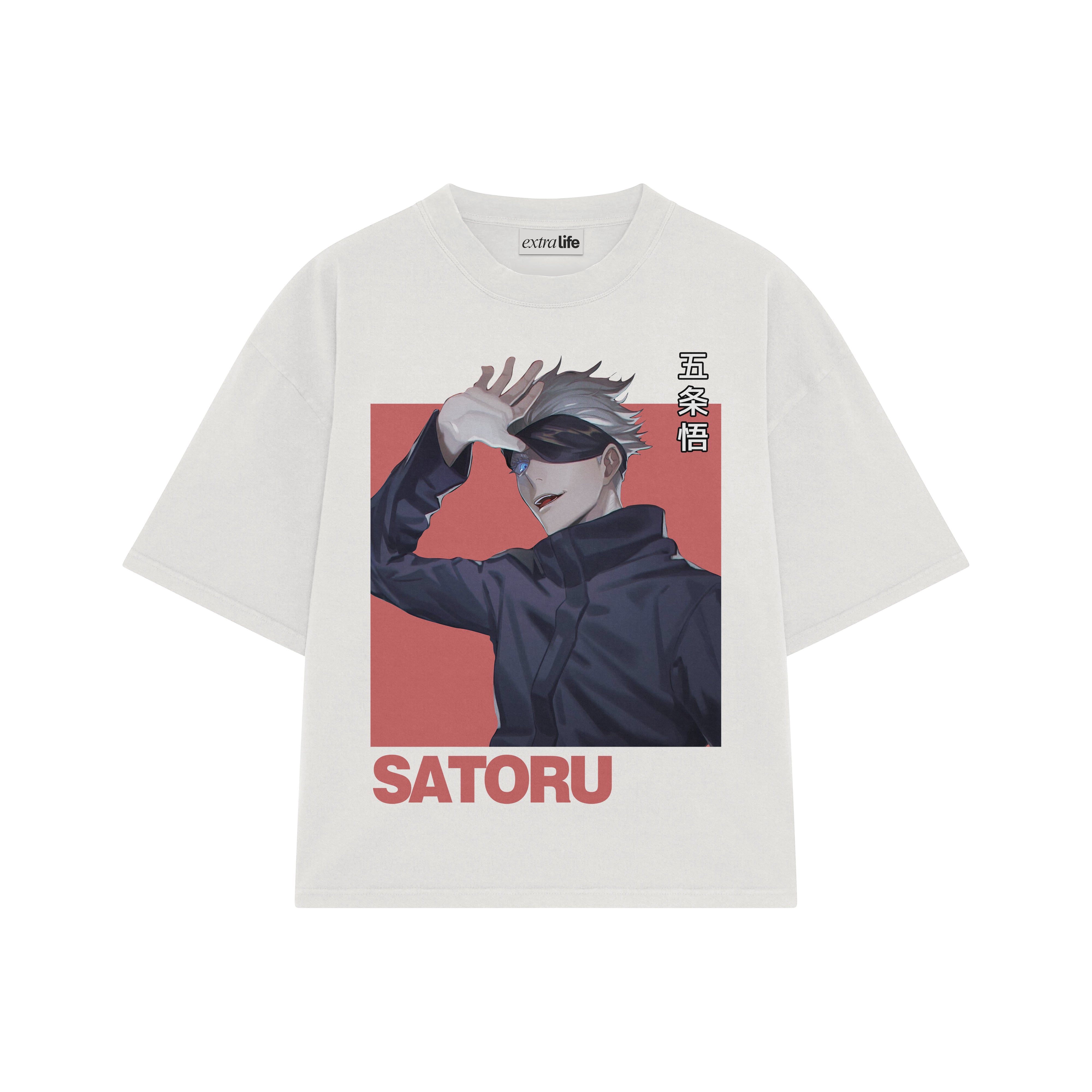 Playera streetwear premium de anime y gaming ExtraLife MX, corte boxy oversized drop shoulder heavyweight en color Deep Black y Off-White, moda urbana mexicana de culto.