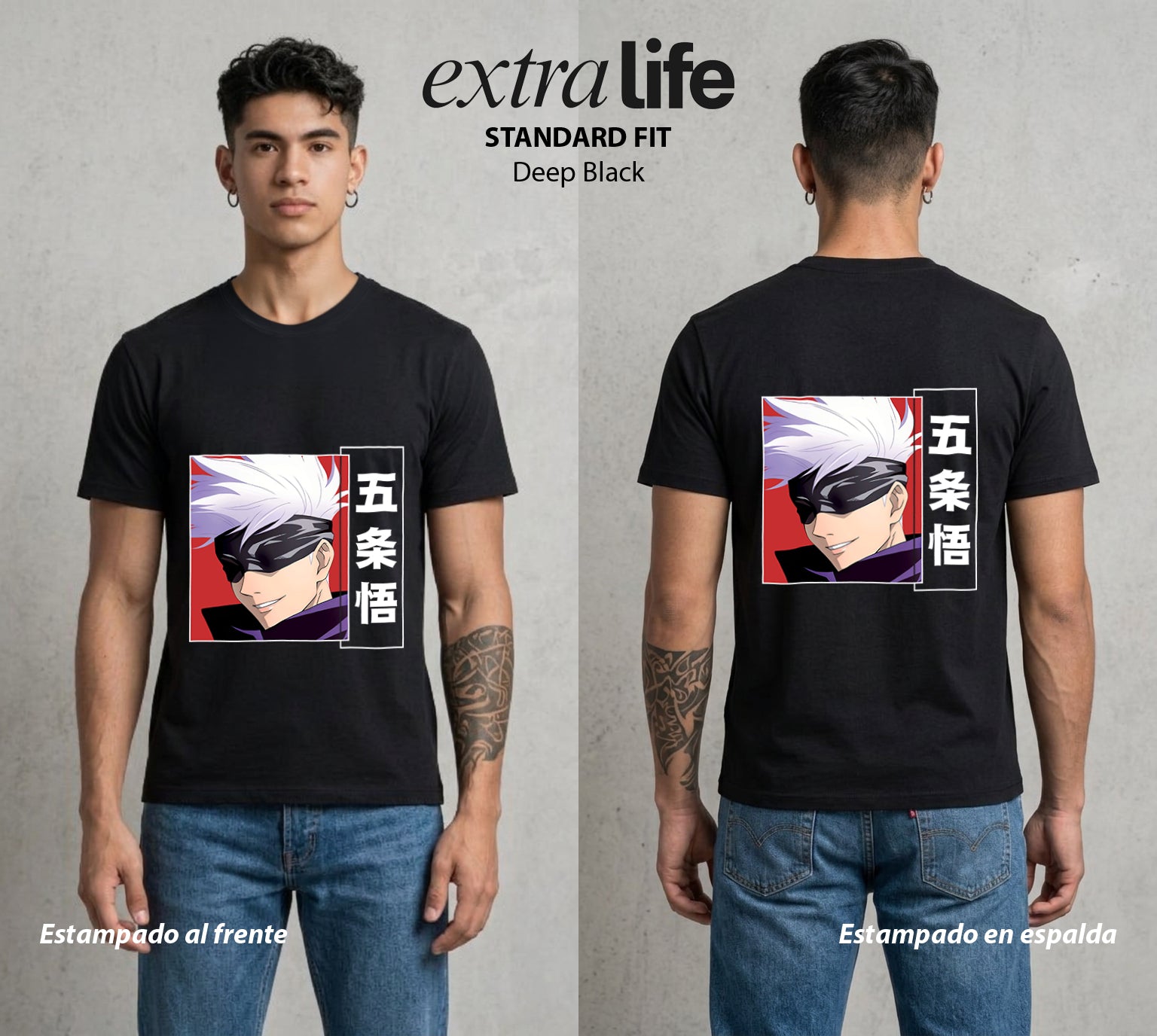 El Arte de las Maldiciones | Los Seis Ojos del Maestro #03936 - Playera Standard Fit | Deep Black - Foto en modelo
