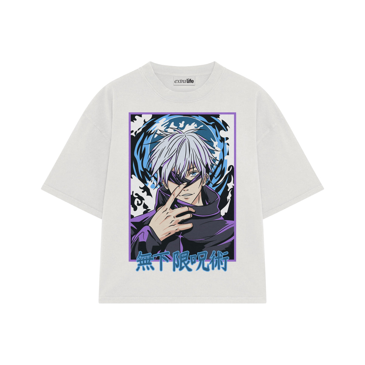 Playera streetwear premium de anime y gaming ExtraLife MX, corte oversized drop shoulder ligero y fresco en color Deep Black y Off-White, moda urbana mexicana de culto.