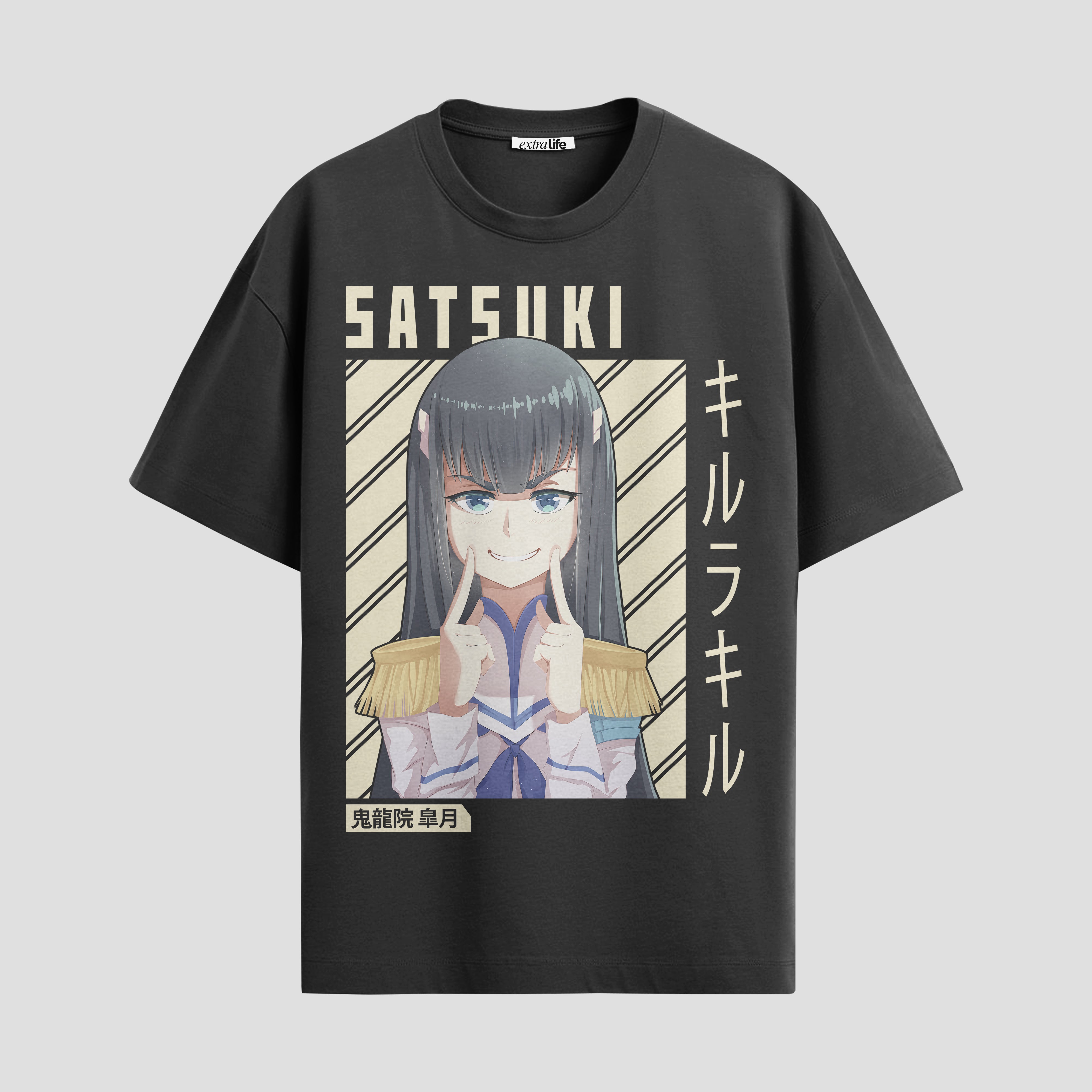 Playera urbana de anime y gaming ExtraLife MX, corte Standard Fit unisex ligero y transpirable en color Deep Black y Pure White, ropa de uso diario para gym y casual.