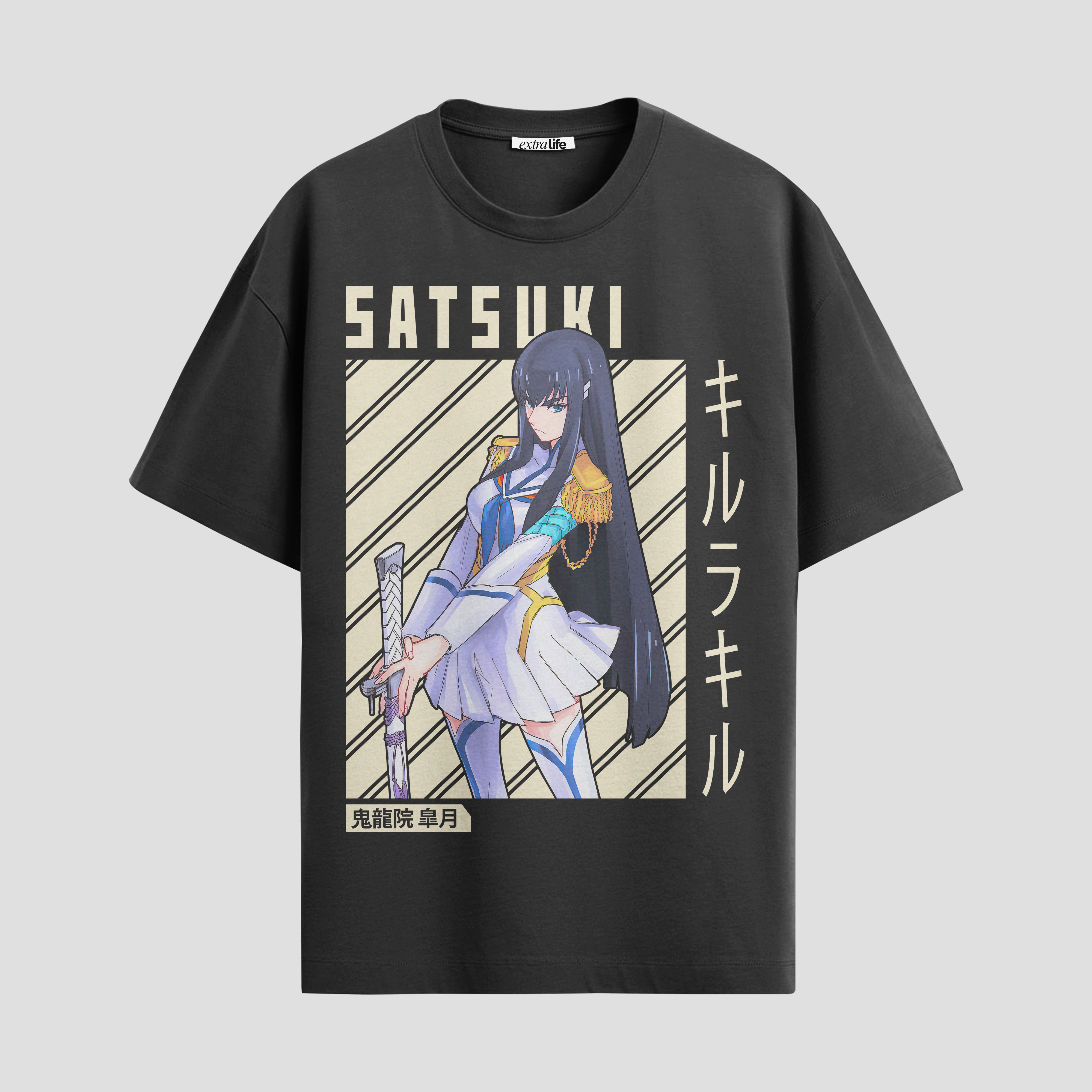 Playera urbana de anime y gaming ExtraLife MX, corte Standard Fit unisex ligero y transpirable en color Deep Black y Pure White, ropa de uso diario para gym y casual.