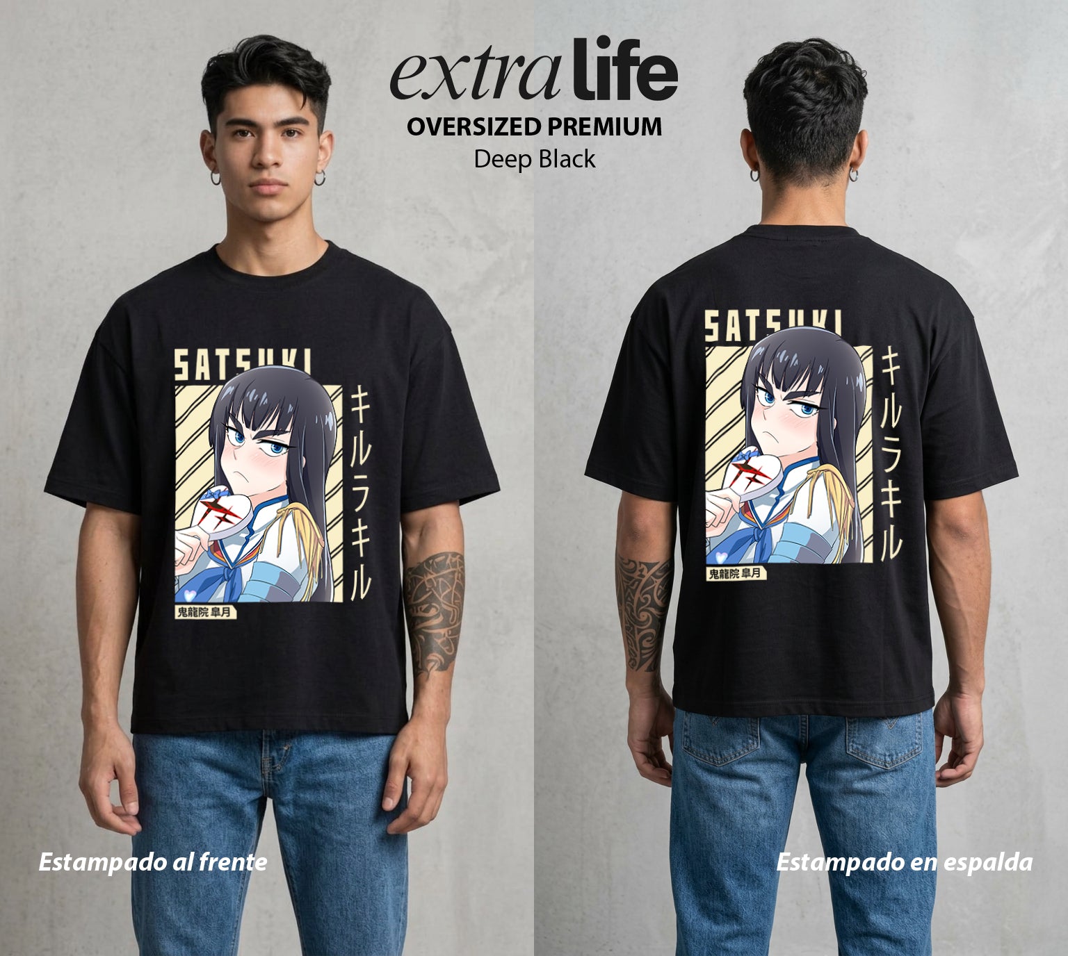 Las Agujas del Destino | El Frio del Mando #03941 - Playera Oversized Premium | Deep Black - Foto en modelo
