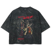 Playera streetwear premium de anime y gaming ExtraLife MX, corte boxy deluxe mineral wash heavyweight en color Acid Wash, moda urbana mexicana de culto.