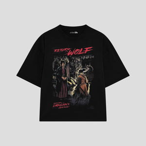 Playera streetwear premium de anime y gaming ExtraLife MX, corte boxy oversized drop shoulder heavyweight en color Deep Black y Off-White, moda urbana mexicana de culto.