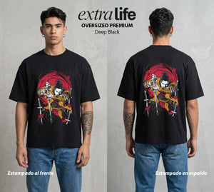 La Hoguera Eterna | El Brazo del Bien #03947 - Playera Oversized Premium | Deep Black - Foto en modelo
