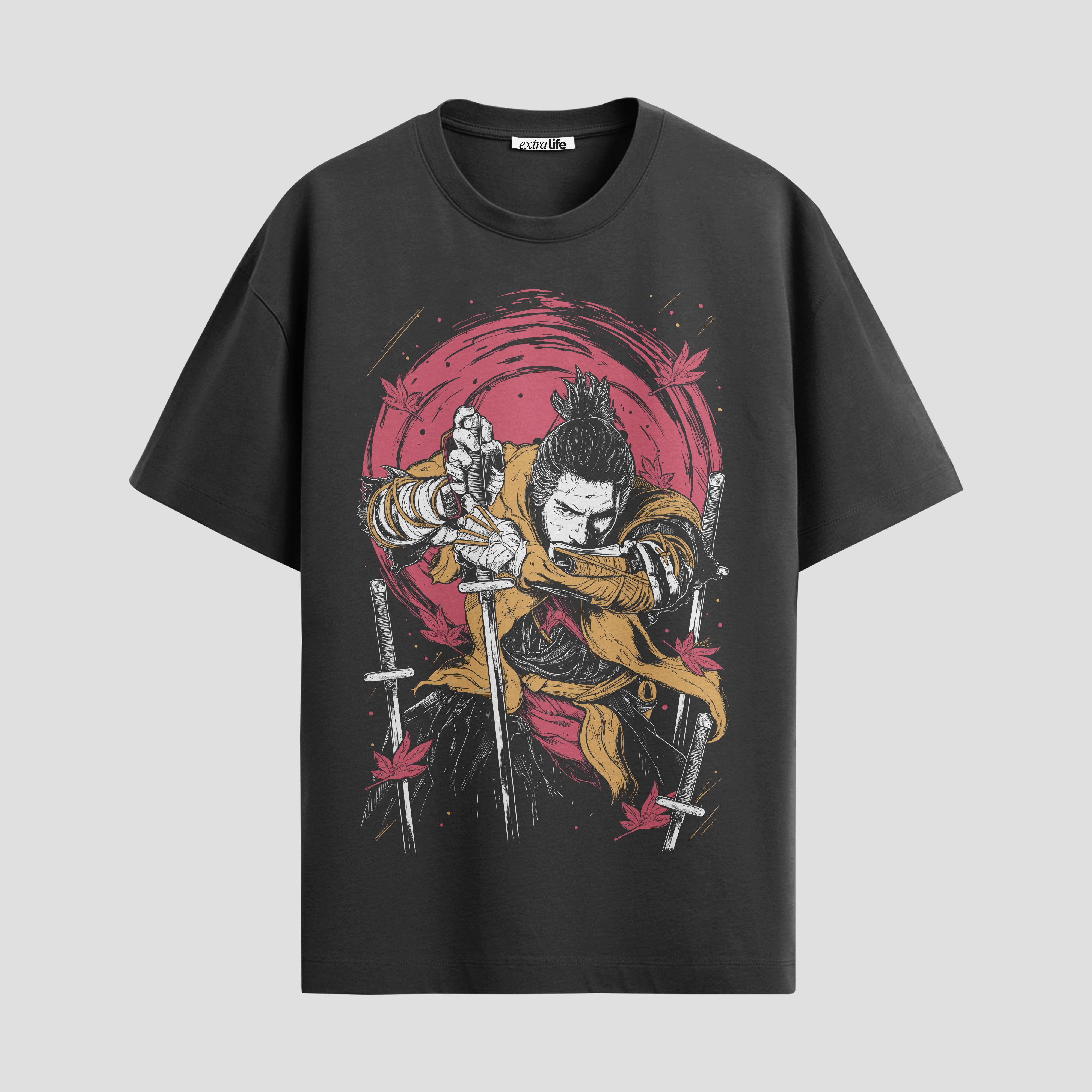 Playera urbana de anime y gaming ExtraLife MX, corte Standard Fit unisex ligero y transpirable en color Deep Black y Pure White, ropa de uso diario para gym y casual.