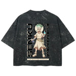 Playera streetwear premium de anime y gaming ExtraLife MX, corte boxy deluxe mineral wash heavyweight en color Acid Wash, moda urbana mexicana de culto.