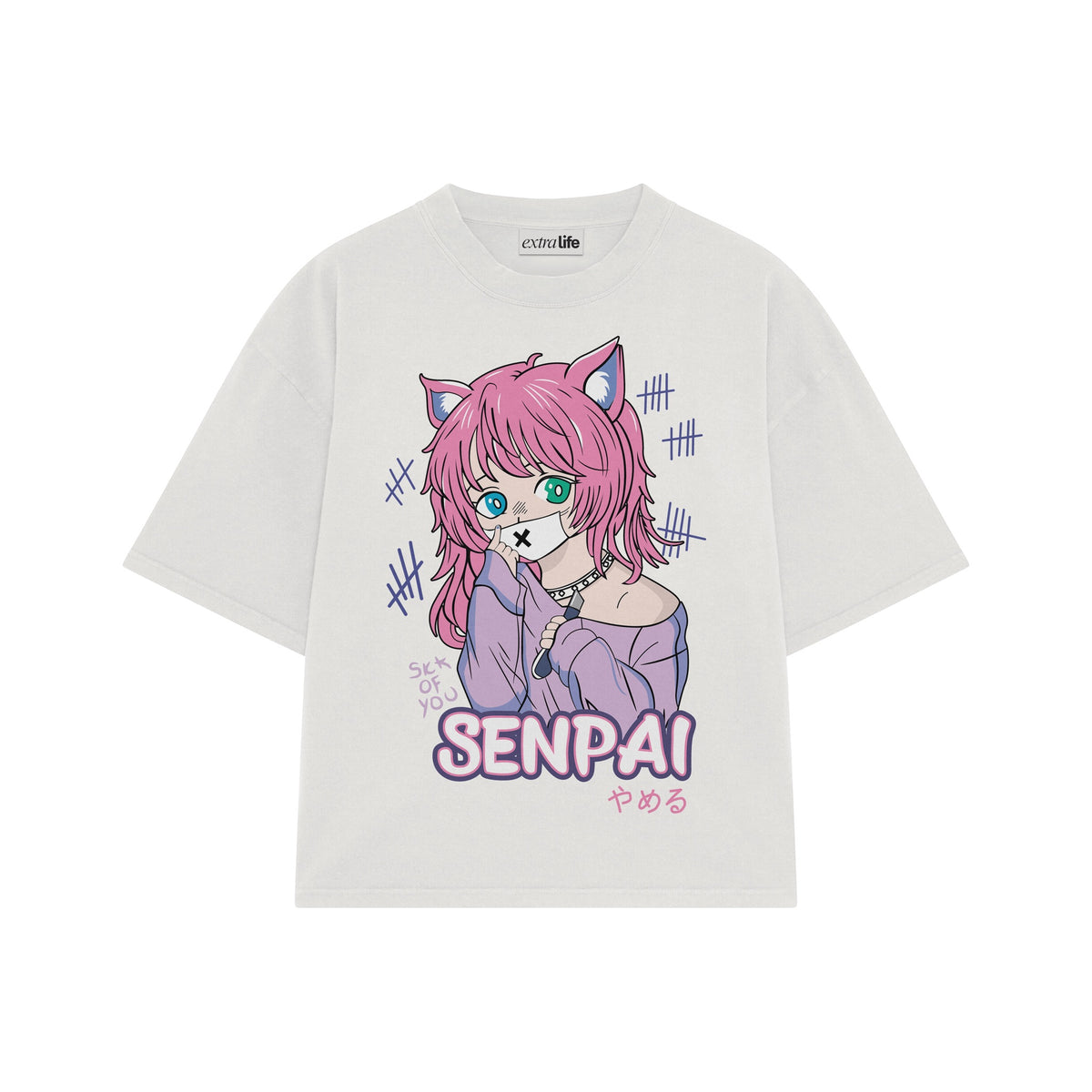 Playera streetwear premium de anime y gaming ExtraLife MX, corte oversized drop shoulder ligero y fresco en color Deep Black y Off-White, moda urbana mexicana de culto.