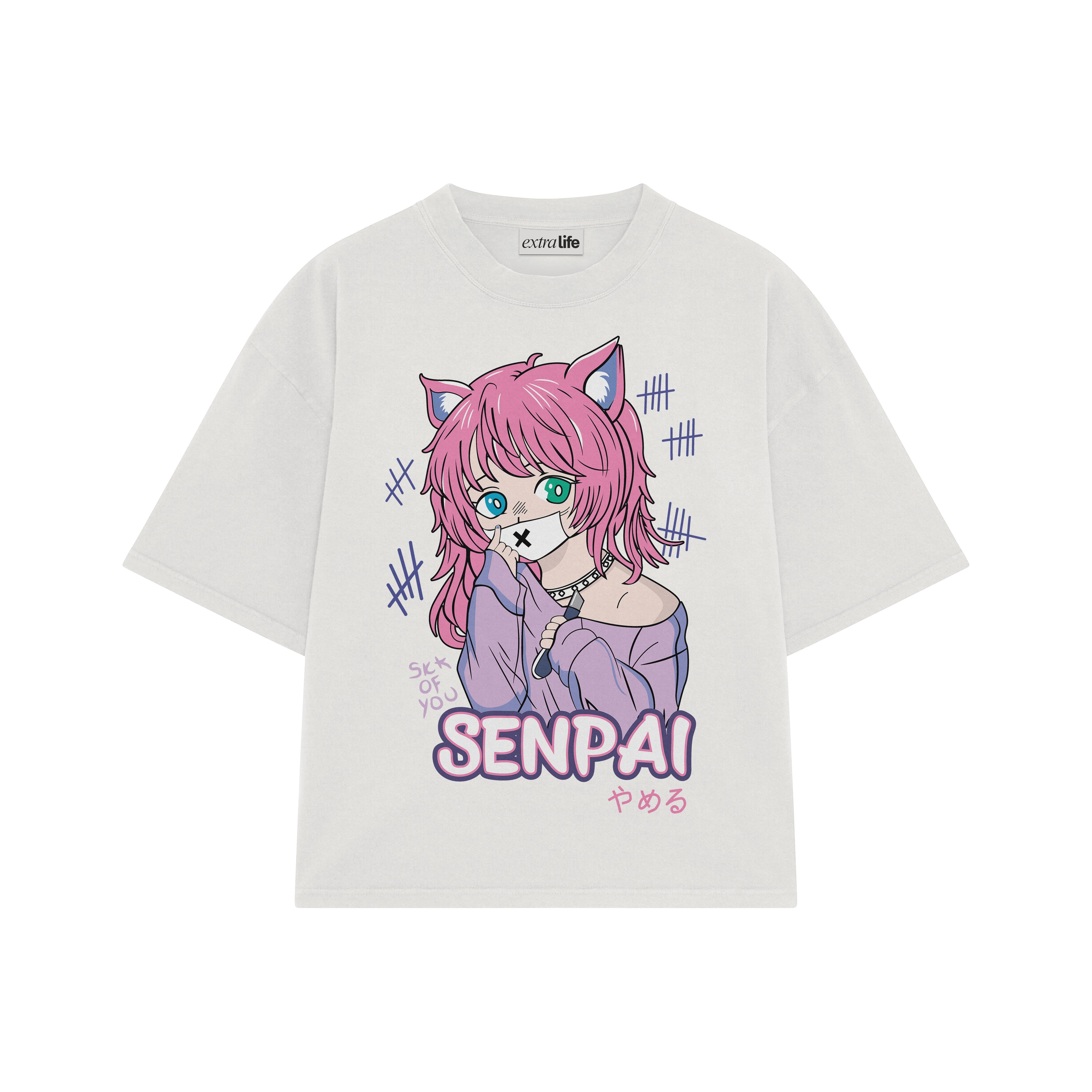 Playera streetwear premium de anime y gaming ExtraLife MX, corte boxy oversized drop shoulder heavyweight en color Deep Black y Off-White, moda urbana mexicana de culto.