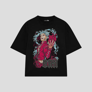 Playera streetwear premium de anime y gaming ExtraLife MX, corte boxy oversized drop shoulder heavyweight en color Deep Black y Off-White, moda urbana mexicana de culto.