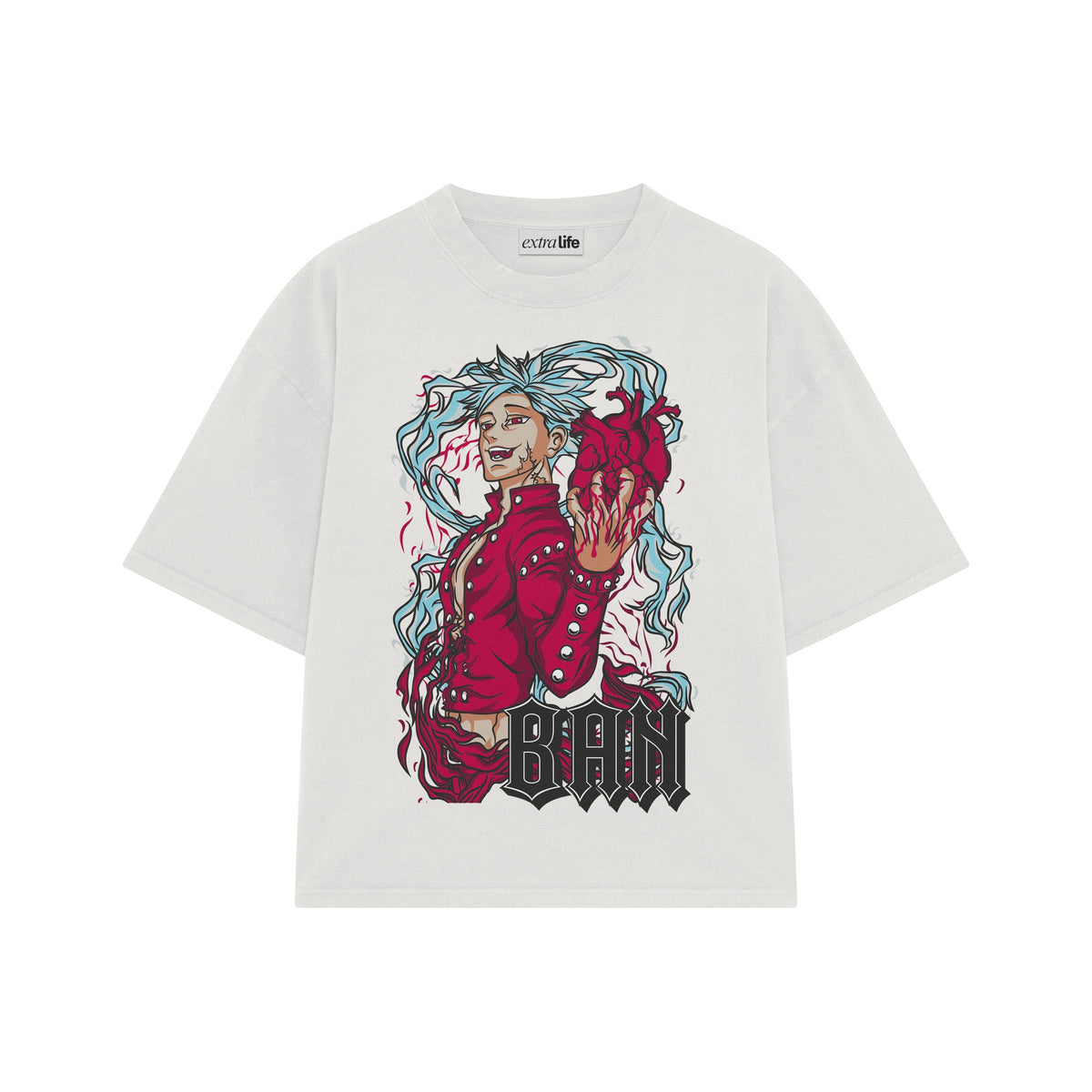 Playera streetwear premium de anime y gaming ExtraLife MX, corte oversized drop shoulder ligero y fresco en color Deep Black y Off-White, moda urbana mexicana de culto.