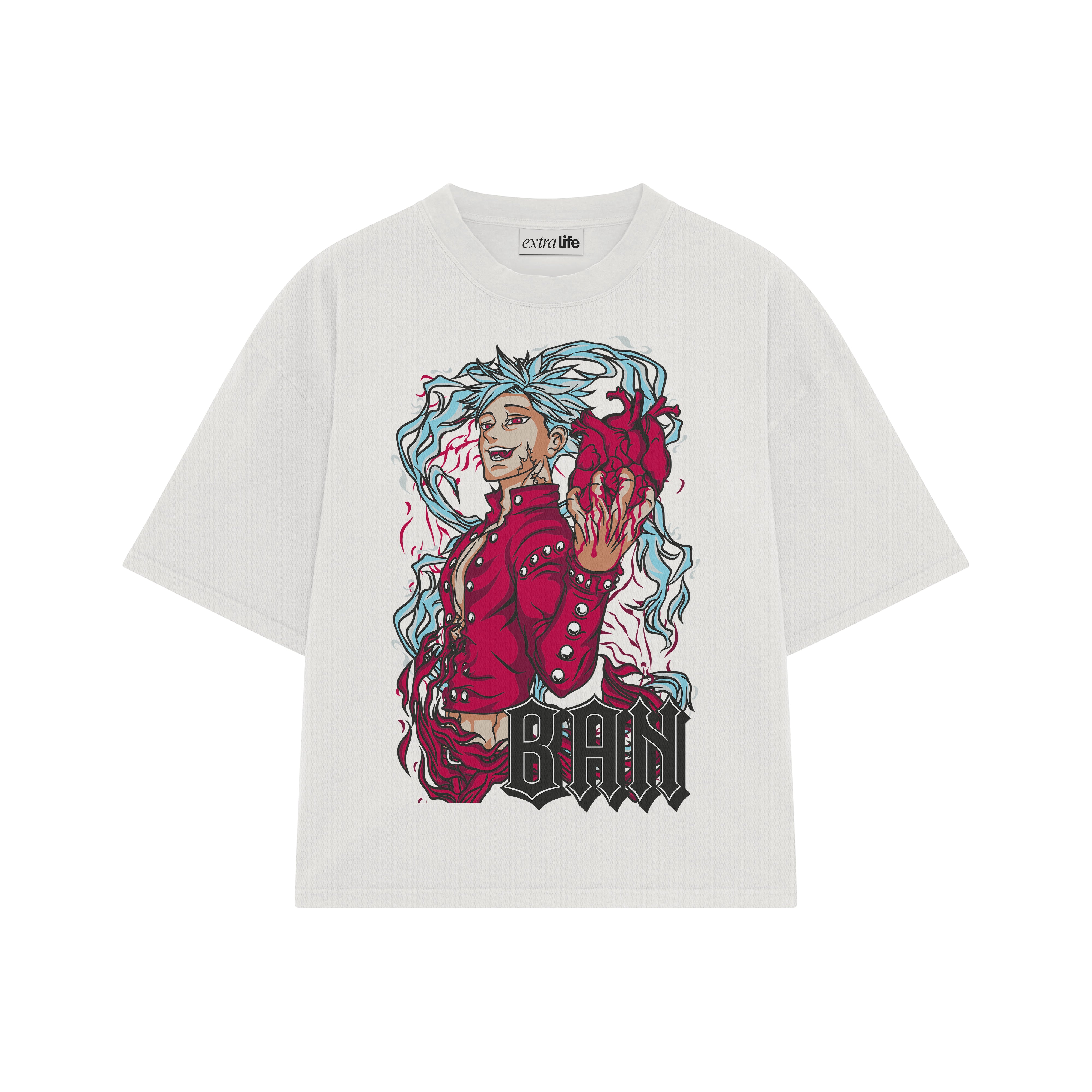 Playera streetwear premium de anime y gaming ExtraLife MX, corte boxy oversized drop shoulder heavyweight en color Deep Black y Off-White, moda urbana mexicana de culto.