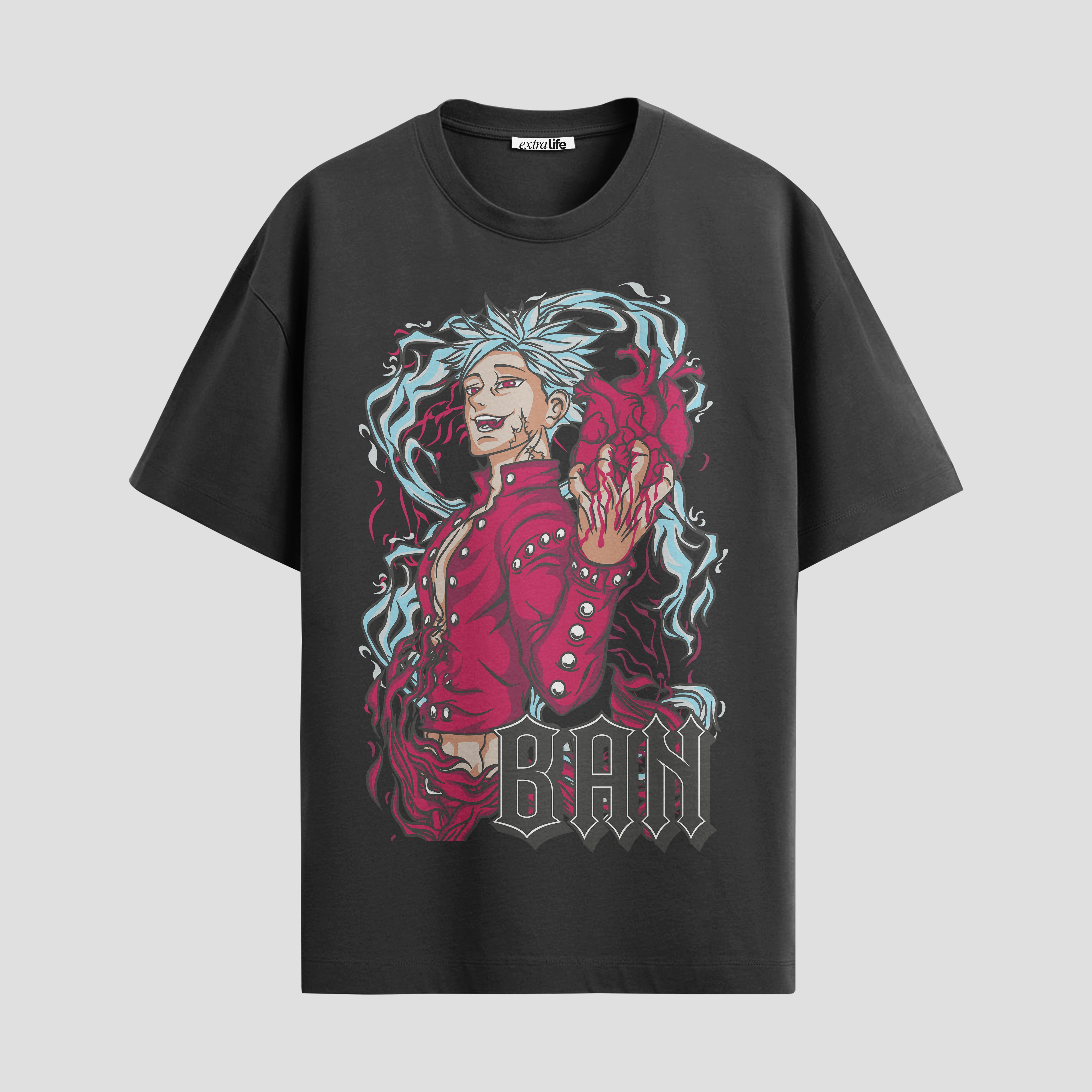 Playera urbana de anime y gaming ExtraLife MX, corte Standard Fit unisex ligero y transpirable en color Deep Black y Pure White, ropa de uso diario para gym y casual.