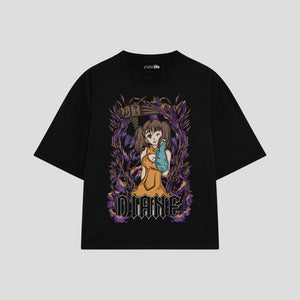 Playera streetwear premium de anime y gaming ExtraLife MX, corte boxy oversized drop shoulder heavyweight en color Deep Black y Off-White, moda urbana mexicana de culto.