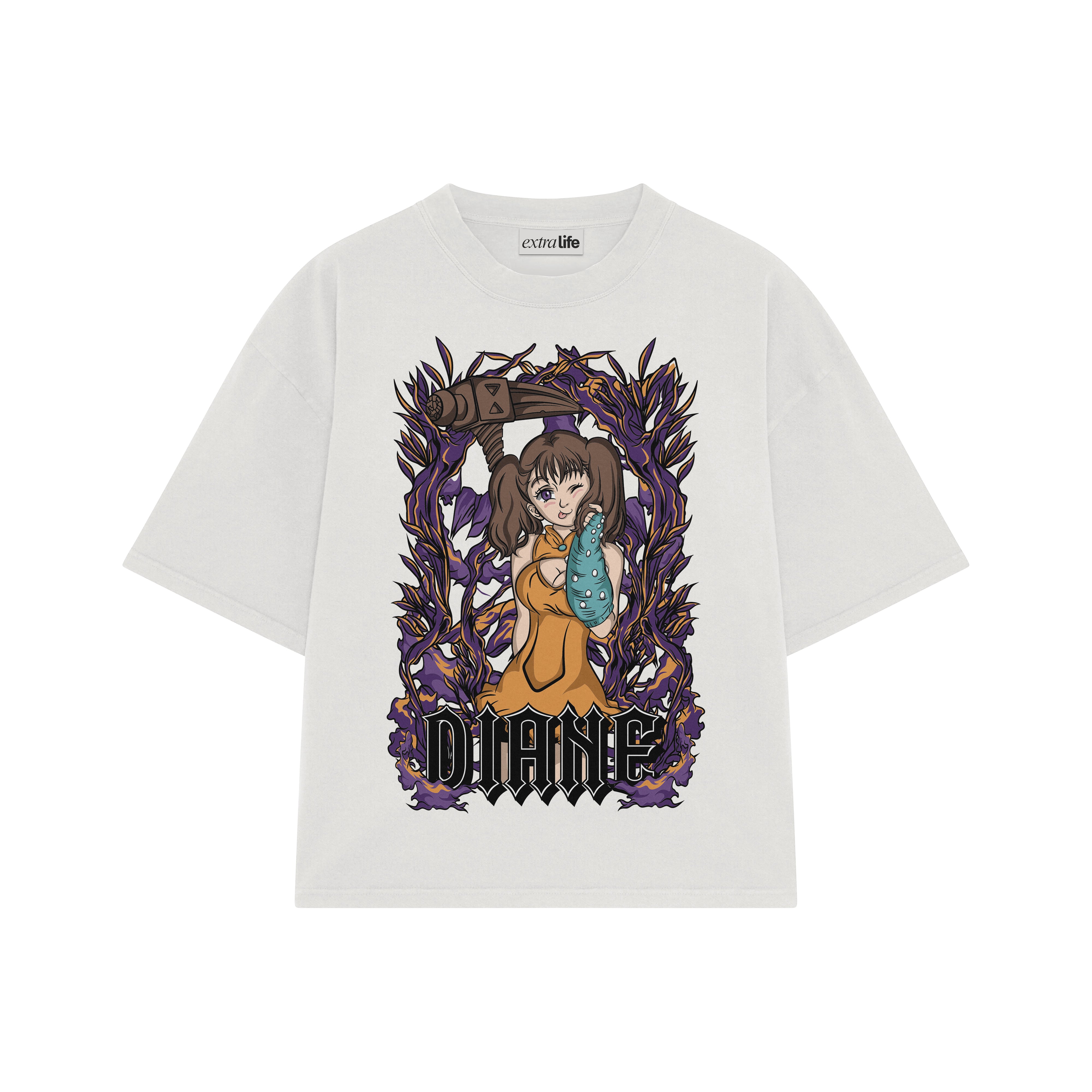 Playera streetwear premium de anime y gaming ExtraLife MX, corte boxy oversized drop shoulder heavyweight en color Deep Black y Off-White, moda urbana mexicana de culto.