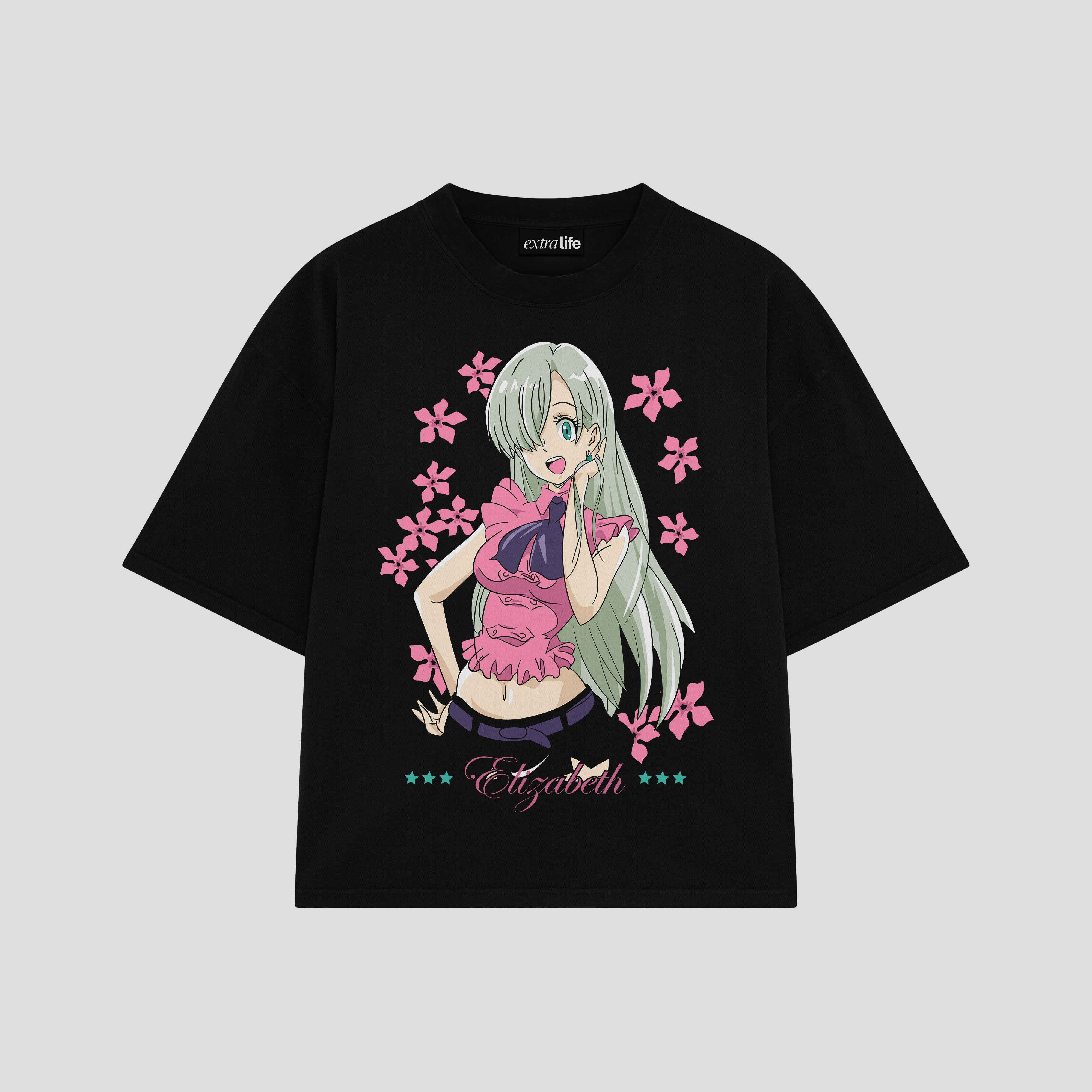 Playera streetwear premium de anime y gaming ExtraLife MX, corte boxy oversized drop shoulder heavyweight en color Deep Black y Off-White, moda urbana mexicana de culto.
