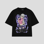 Playera streetwear premium de anime y gaming ExtraLife MX, corte boxy oversized drop shoulder heavyweight en color Deep Black y Off-White, moda urbana mexicana de culto.