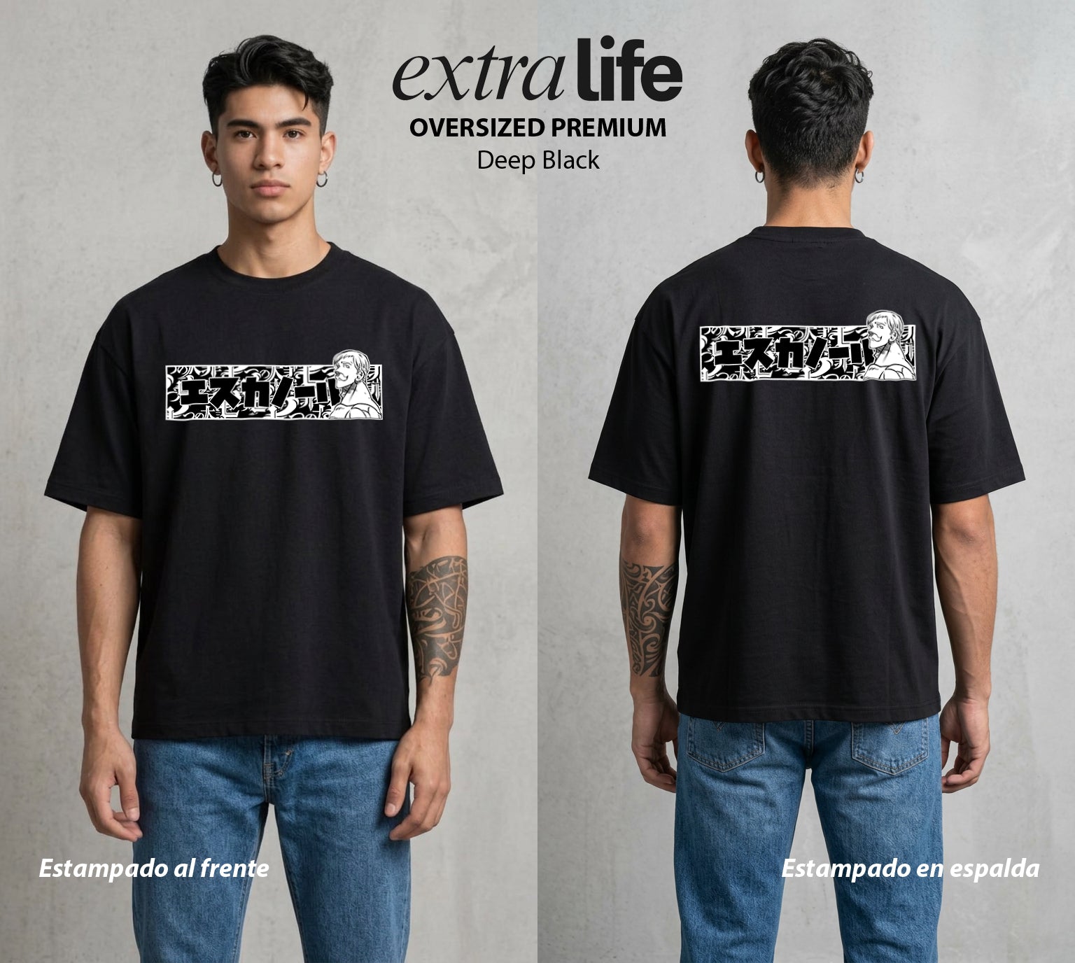 Los Siete Pecados | El Orgullo del Sol #03955 - Playera Oversized Premium | Deep Black - Foto en modelo