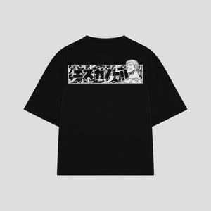 Playera streetwear premium de anime y gaming ExtraLife MX, corte boxy oversized drop shoulder heavyweight en color Deep Black y Off-White, moda urbana mexicana de culto.
