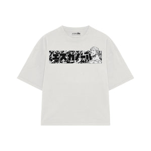 Playera streetwear premium de anime y gaming ExtraLife MX, corte boxy oversized drop shoulder heavyweight en color Deep Black y Off-White, moda urbana mexicana de culto.