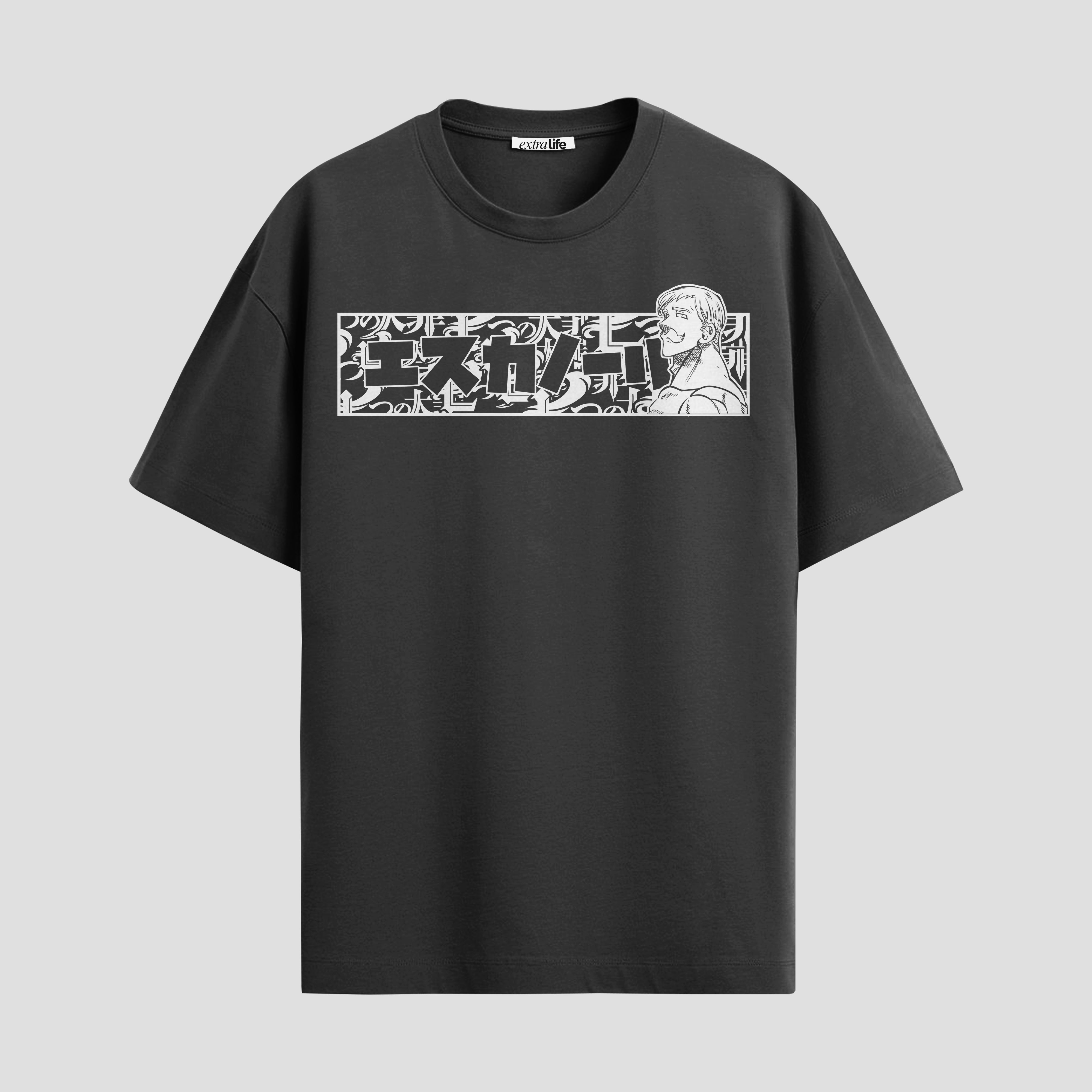 Playera urbana de anime y gaming ExtraLife MX, corte Standard Fit unisex ligero y transpirable en color Deep Black y Pure White, ropa de uso diario para gym y casual.