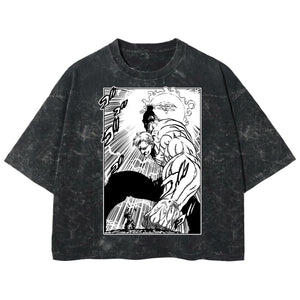 Playera streetwear premium de anime y gaming ExtraLife MX, corte boxy deluxe mineral wash heavyweight en color Acid Wash, moda urbana mexicana de culto.