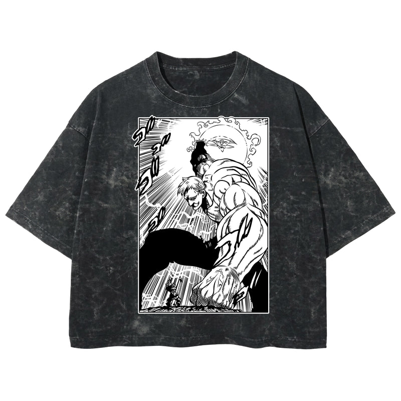 Playera streetwear premium de anime y gaming ExtraLife MX, corte boxy deluxe mineral wash heavyweight en color Acid Wash, moda urbana mexicana de culto.