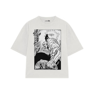 Playera streetwear premium de anime y gaming ExtraLife MX, corte boxy oversized drop shoulder heavyweight en color Deep Black y Off-White, moda urbana mexicana de culto.