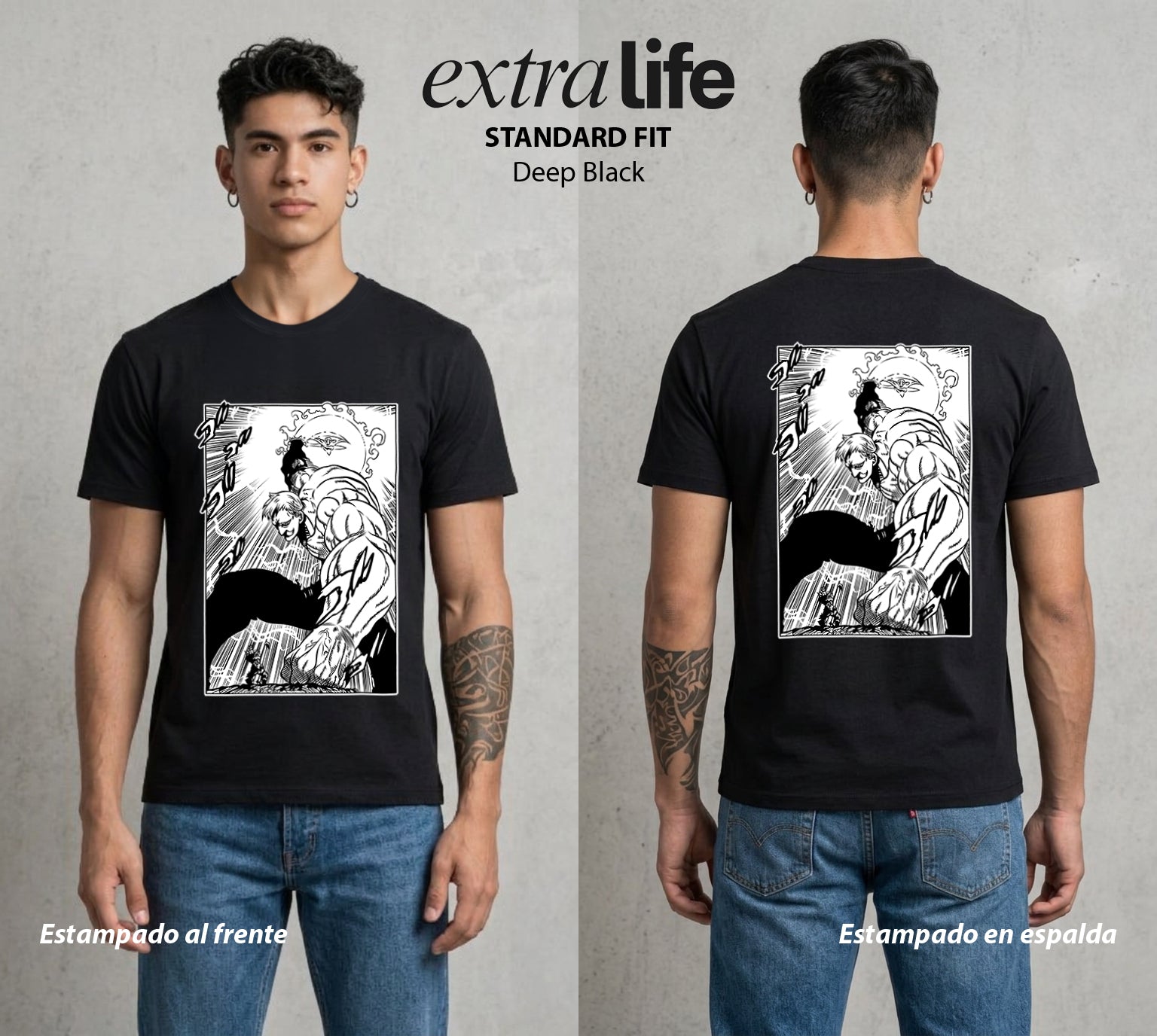 Los Siete Pecados | La Fuerza del Dia #03956 - Playera Standard Fit | Deep Black - Foto en modelo