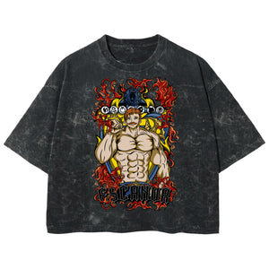 Playera streetwear premium de anime y gaming ExtraLife MX, corte boxy deluxe mineral wash heavyweight en color Acid Wash, moda urbana mexicana de culto.