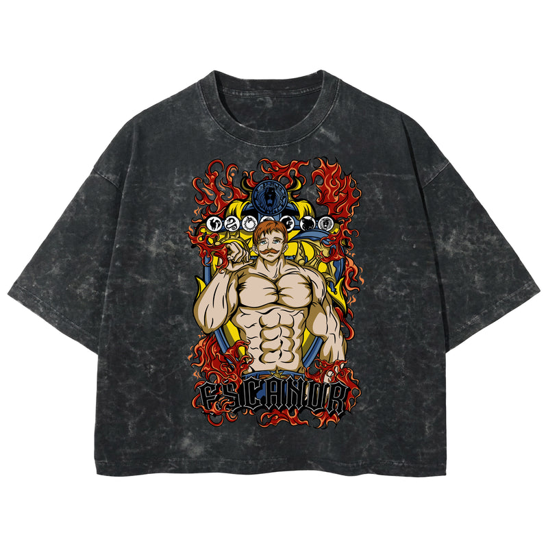 Playera streetwear premium de anime y gaming ExtraLife MX, corte boxy deluxe mineral wash heavyweight en color Acid Wash, moda urbana mexicana de culto.