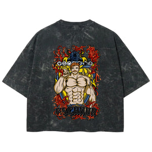 Playera streetwear premium de anime y gaming ExtraLife MX, corte boxy deluxe mineral wash heavyweight en color Acid Wash, moda urbana mexicana de culto.