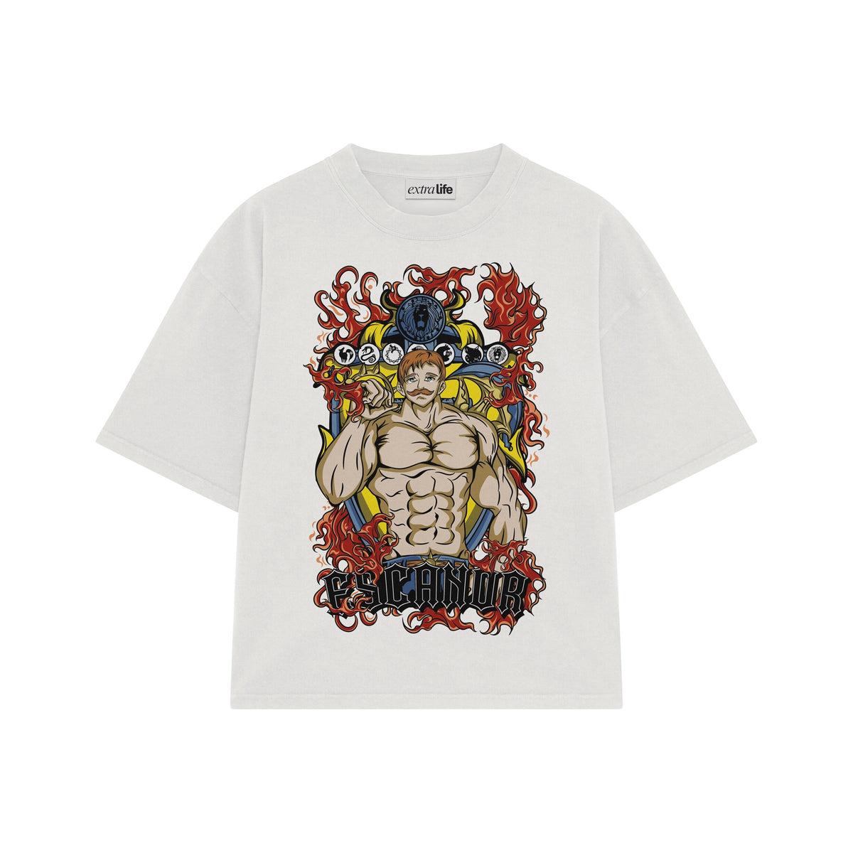 Playera streetwear premium de anime y gaming ExtraLife MX, corte oversized drop shoulder ligero y fresco en color Deep Black y Off-White, moda urbana mexicana de culto.