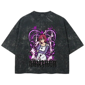 Playera streetwear premium de anime y gaming ExtraLife MX, corte boxy deluxe mineral wash heavyweight en color Acid Wash, moda urbana mexicana de culto.