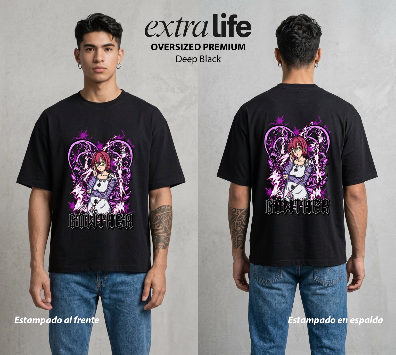 Los Siete Pecados | El Libro del Bien #03958 - Playera Oversized Premium | Deep Black - Foto en modelo