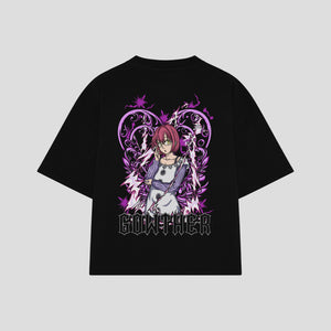 Playera streetwear premium de anime y gaming ExtraLife MX, corte boxy oversized drop shoulder heavyweight en color Deep Black y Off-White, moda urbana mexicana de culto.