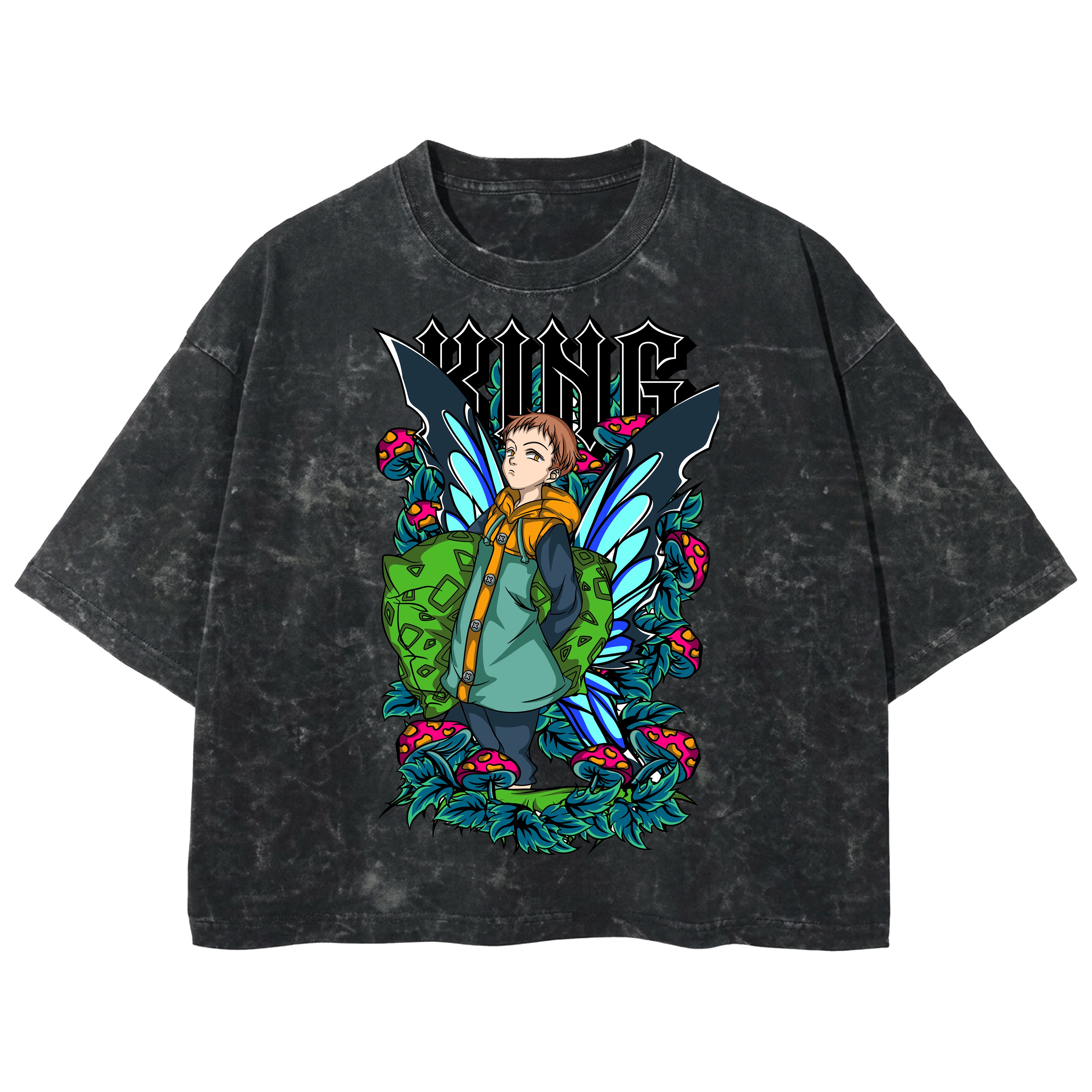 Playera streetwear premium de anime y gaming ExtraLife MX, corte boxy deluxe mineral wash heavyweight en color Acid Wash, moda urbana mexicana de culto.