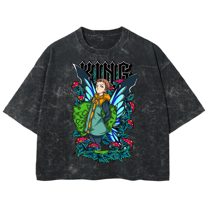 Playera streetwear premium de anime y gaming ExtraLife MX, corte boxy deluxe mineral wash heavyweight en color Acid Wash, moda urbana mexicana de culto.