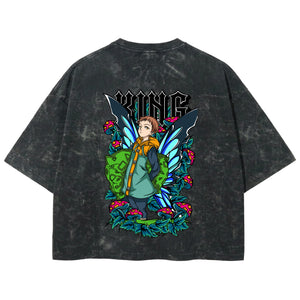 Playera streetwear premium de anime y gaming ExtraLife MX, corte boxy deluxe mineral wash heavyweight en color Acid Wash, moda urbana mexicana de culto.