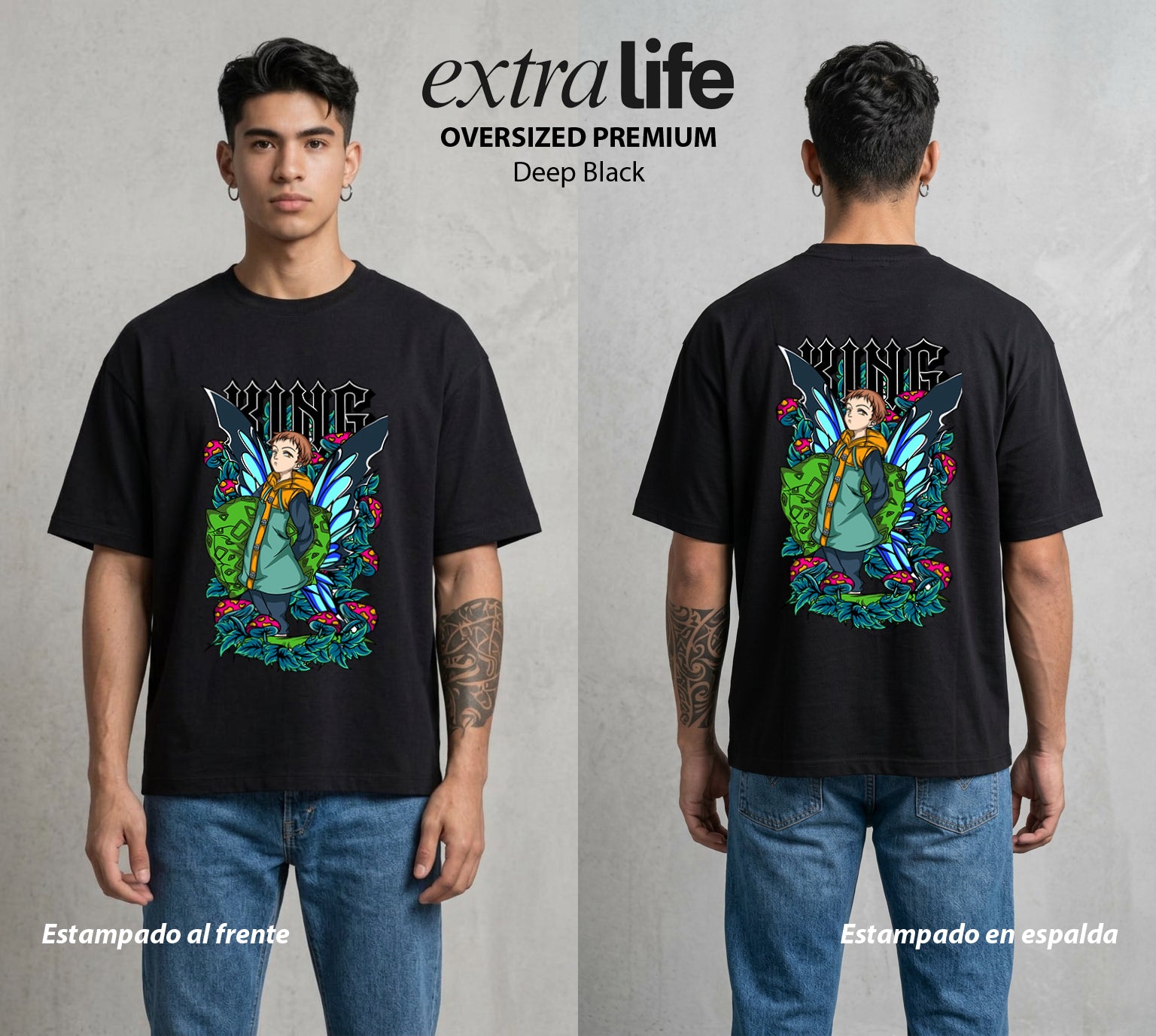 Los Siete Pecados | El Rey de las Hadas #03960 - Playera Oversized Premium | Deep Black - Foto en modelo