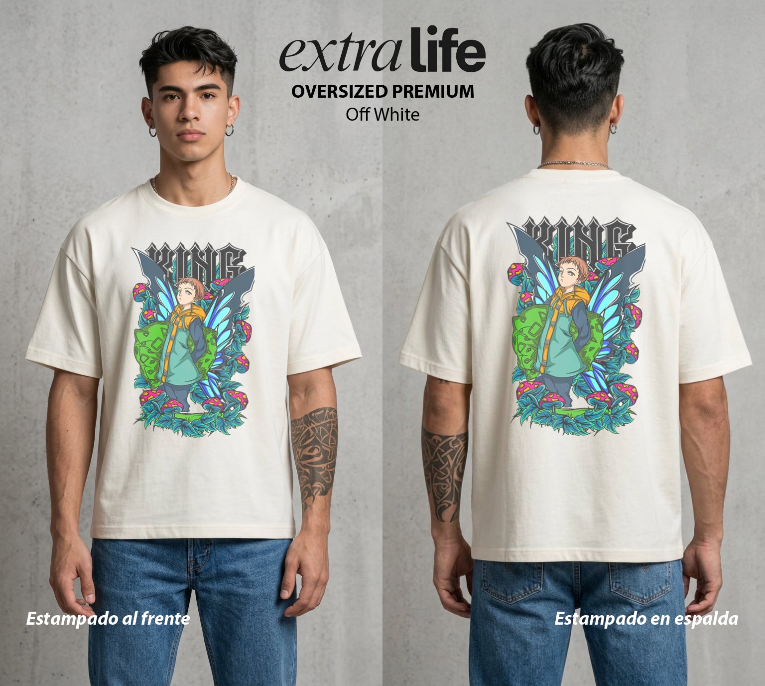 Los Siete Pecados | El Rey de las Hadas #03960 - Playera Oversized Premium | Off White - Foto en modelo