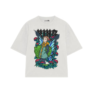 Playera streetwear premium de anime y gaming ExtraLife MX, corte boxy oversized drop shoulder heavyweight en color Deep Black y Off-White, moda urbana mexicana de culto.