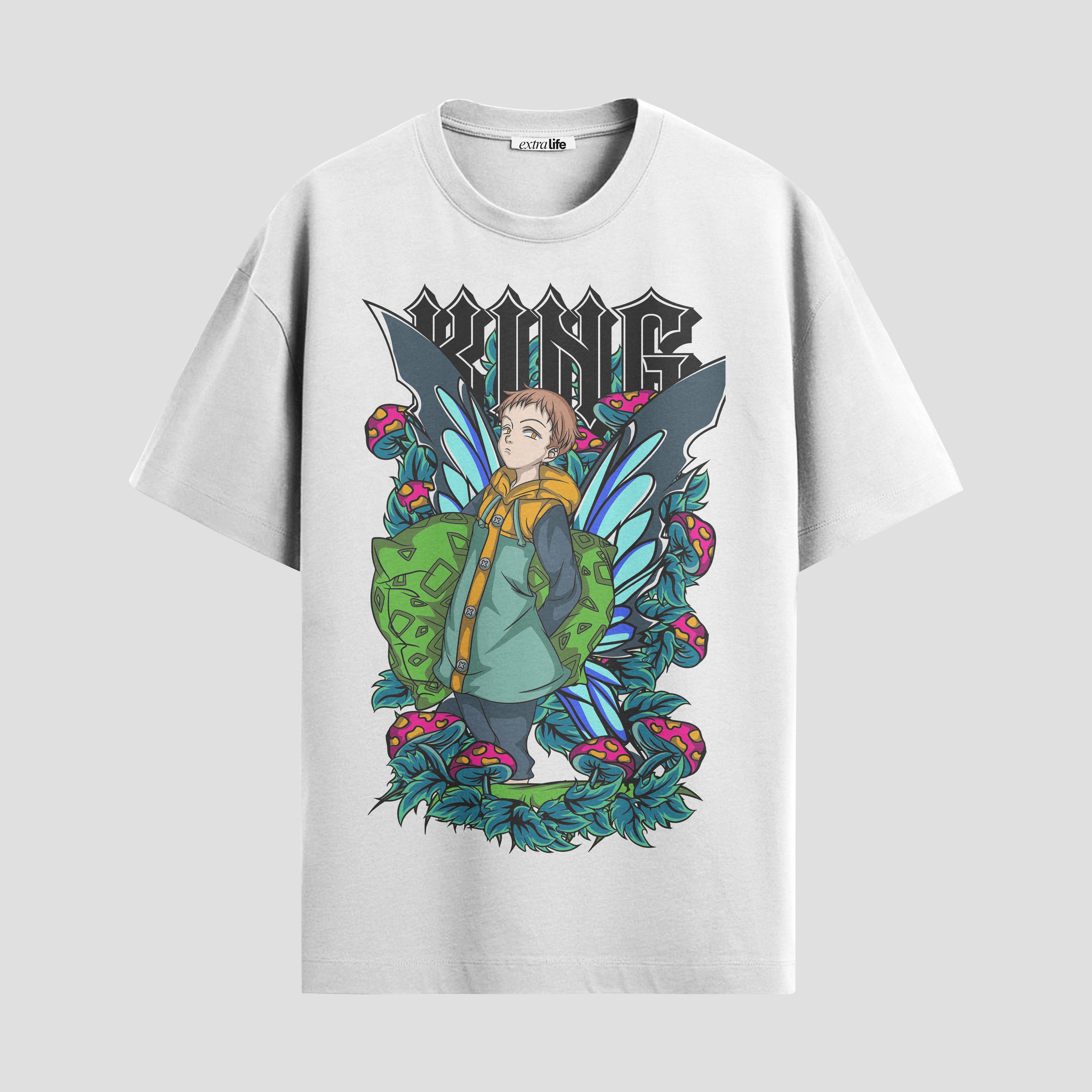Playera urbana de anime y gaming ExtraLife MX, corte Standard Fit unisex ligero y transpirable en color Deep Black y Pure White, ropa de uso diario para gym y casual.