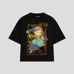 Playera streetwear premium de anime y gaming ExtraLife MX, corte boxy oversized drop shoulder heavyweight en color Deep Black y Off-White, moda urbana mexicana de culto.
