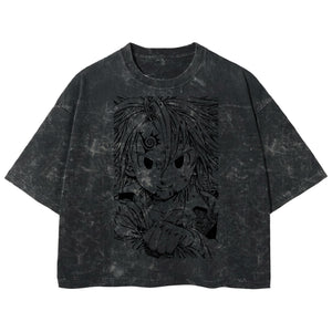 Playera streetwear premium de anime y gaming ExtraLife MX, corte boxy deluxe mineral wash heavyweight en color Acid Wash, moda urbana mexicana de culto.