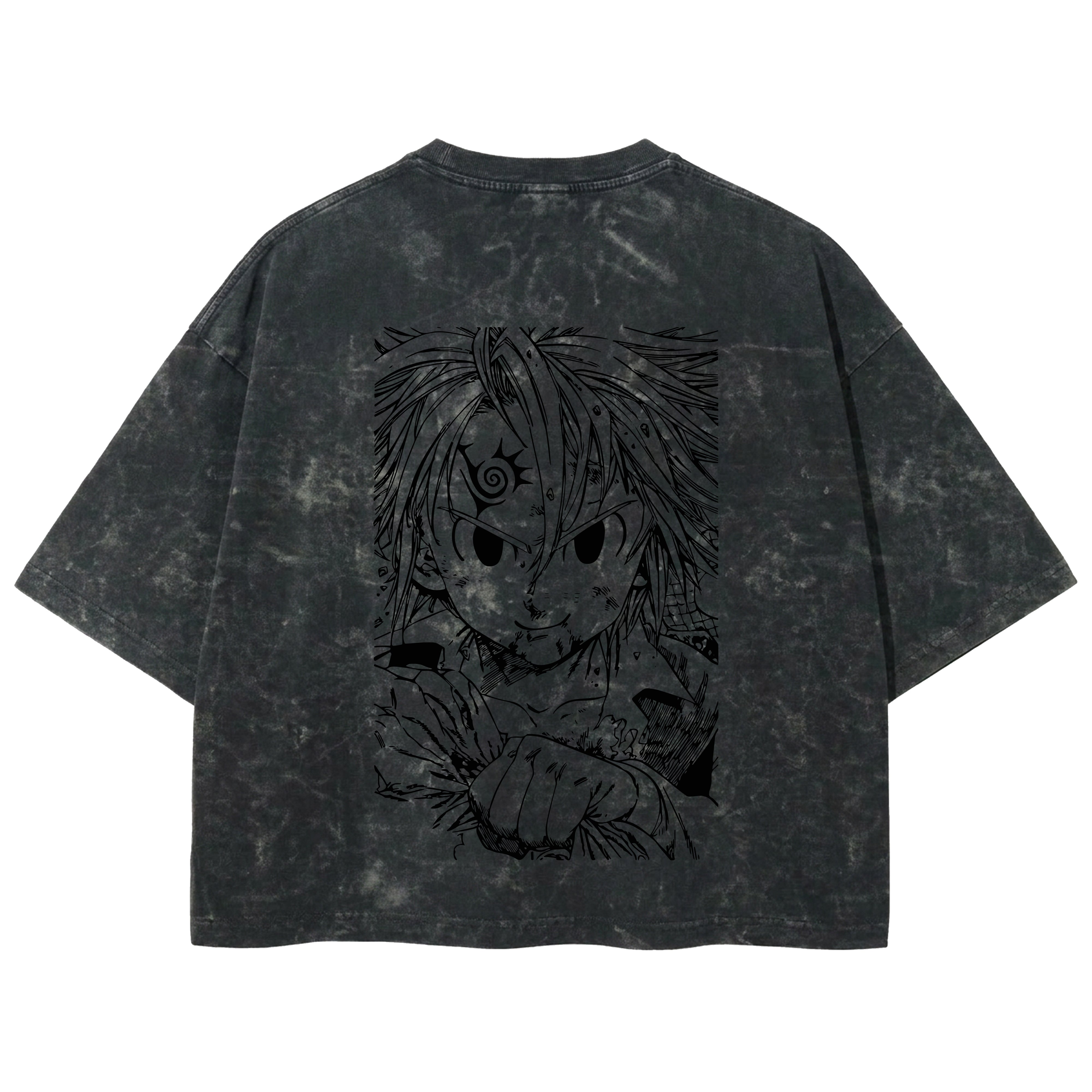 Playera streetwear premium de anime y gaming ExtraLife MX, corte boxy deluxe mineral wash heavyweight en color Acid Wash, moda urbana mexicana de culto.
