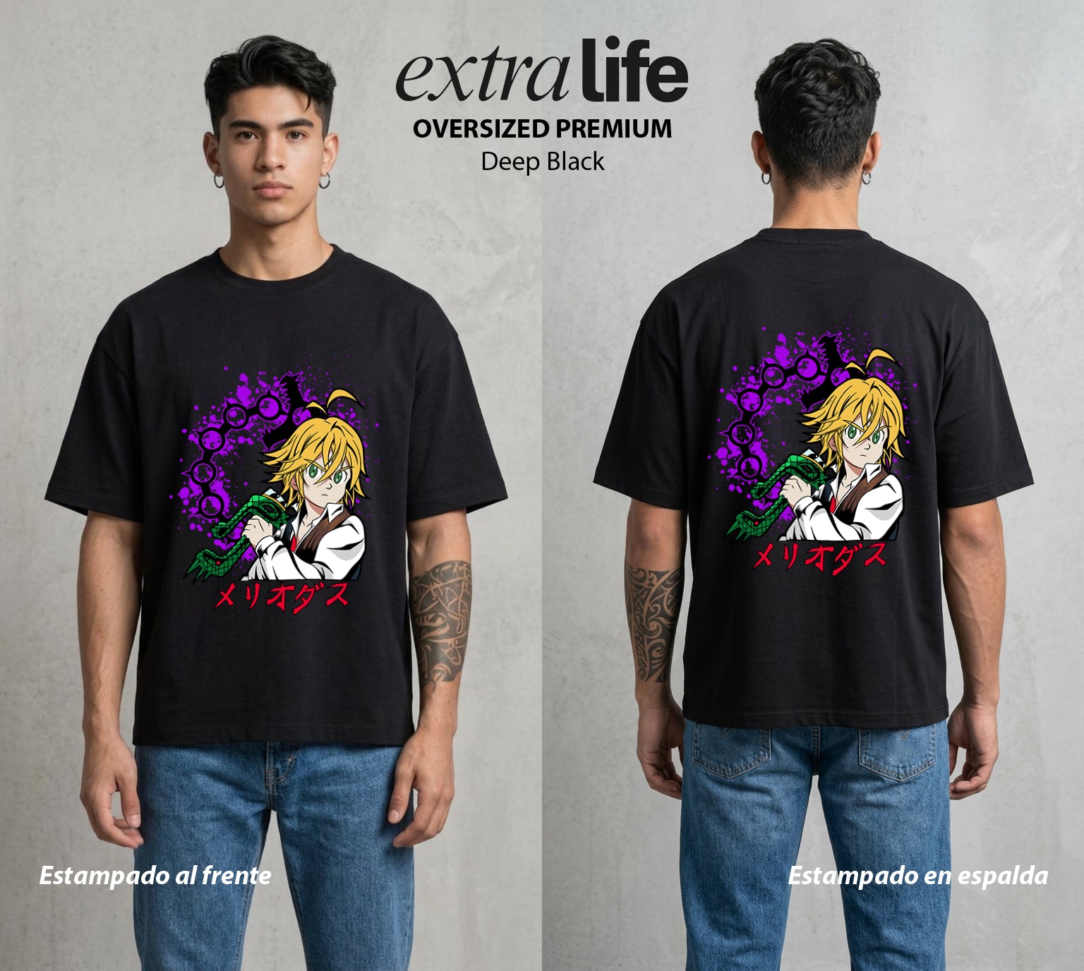 Los Siete Pecados | El Lider del Bien #03963 - Playera Oversized Premium | Deep Black - Foto en modelo
