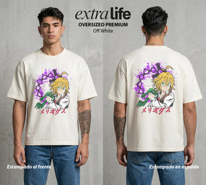 Los Siete Pecados | El Lider del Bien #03963 - Playera Oversized Premium | Off White - Foto en modelo